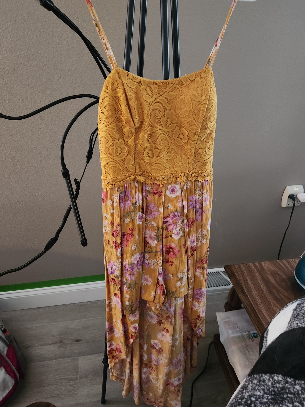 Mustard Yellow Floral Lace Maxi Dress